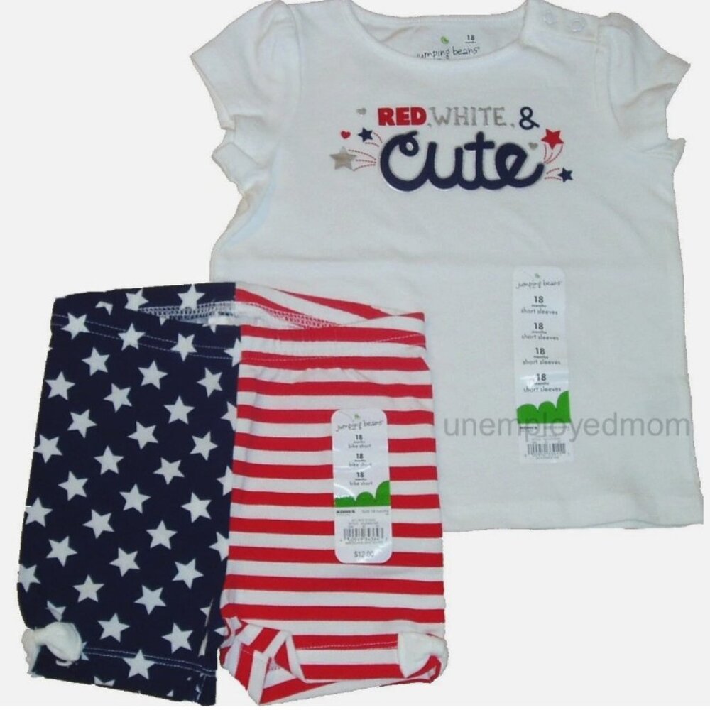 White Tee Short Patriotic Shirt Girls July 4 Holiday Top Summer Labor Day